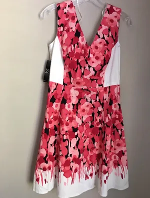 New York & Company Red/Pink Stretch Sleeveless Midi Dress Size 5 summer fun thumbnail 3