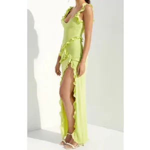 HOUSE OF CB Pixie Ruffle Maxi Dress, Lime, L (Plus Cup) thumbnail 5
