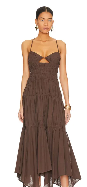 SNDYS Revolve Brown Maxi Dress Everyday Halter Tahlia Chocolate Medium thumbnail 1