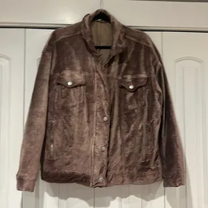 Free People‎ Crushed Velvet Bomber Jacket Dusty Mauve Oversize Snap/Zip M/L thumbnail 1