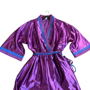 Homewear USA PJ Lounge Jumpsuit Women Large Purple Vintage 70s80s Wide Leg Satin thumbnail 7