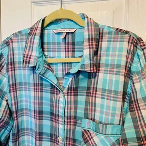 Victoria’s Secret Blue Pink Plaid Sleepshirt Long Sleeve‎ Button Front Medium thumbnail 7