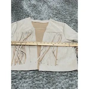 Women’s Boho Western Fringe Faux Suede Jacket Beige Festival Cowgirl Size L thumbnail 12