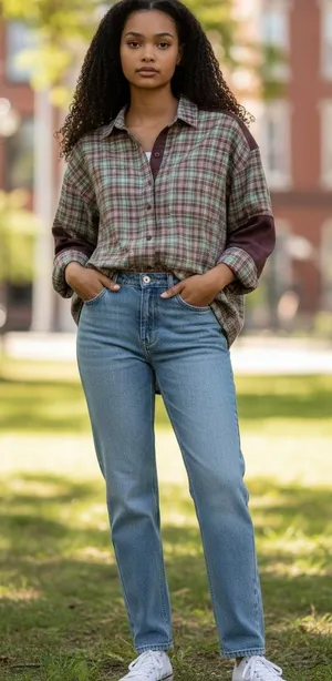 Easel SM Burgundy and Green Plaid Button-Down Shirt thumbnail 1