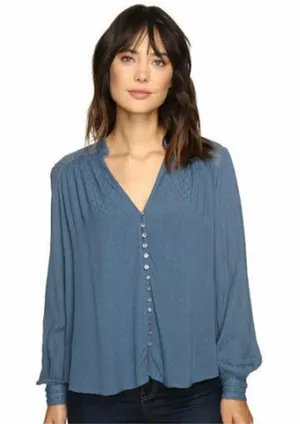 FREE PEOPLE Canyon Rose Button Down Top in Blue Size small thumbnail 1