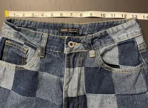 SheIn 90s Y2K Inspired Checker Patchwork Wide Leg Denim Jeans Women’s Size 27 thumbnail 7