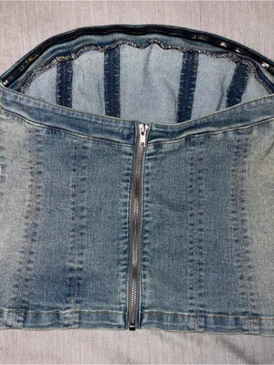 Silence + Noise Small Denim Blue Corset Tank, Mia Buckle Tube Top, Belted thumbnail 6
