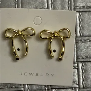 Gold Metallic Bow Hoop Statement Earrings – Boutique Style thumbnail 4