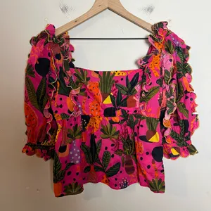 FARM RIO- Pop Leopards Blouse Size S thumbnail 2