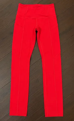 Lululemon Fast & Free Tights with drop in side pockets red Leggings Sz 0 thumbnail 1