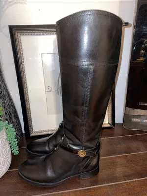 Tory Burch Brita Black Leather Tall Riding Boots Size 6M EUC thumbnail 7