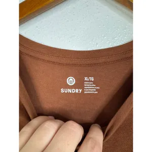 Sundry Womens Pima Cotton Tencel Modal Rolled Cuff T-Shirt Brown XL thumbnail 3