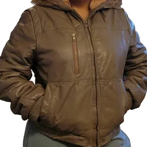 vintage hill & archer leather bomber heavy winter jacket with fox tail hood M thumbnail 1