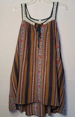 Free People flowy pattern lace accent neckline with pockets high low dre… thumbnail 1