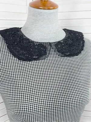 Betsey Johnson Lace Collar Houndstooth Sheath Dress Black White Sz 6 Sleeveless thumbnail 6