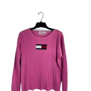 Tommy Hilfiger Ribbed Knit Sweater Womens XL Pink Flag Logo Y2K Preppy FLAW thumbnail 5