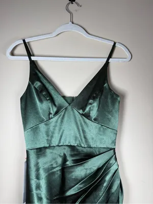 Azazie Shania Satin Bridesmaid Dress Sz 2 Eucalyptus thumbnail 9