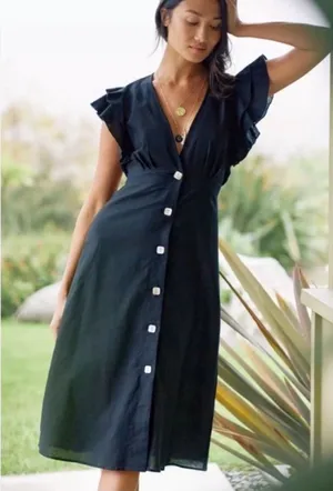 Anthropologie Charlie Holiday Ruffled Cover-Up Midi Dress in black size 6 thumbnail 1