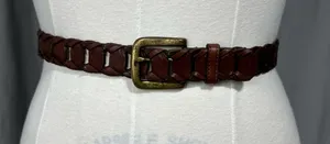 Braided Woven Brown Leather Adjustable Buckle Belt Women's 42 Western Bohemian thumbnail 1