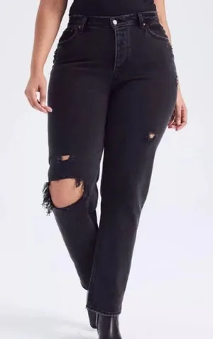 Size 27/4R Curve Love High Rise Dad Jeans Black Distressed thumbnail 1