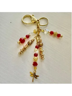 NEW One of a Kind Crimson Dragonfly Handmade Beaded Bag Charm Keychain (#36) thumbnail 4
