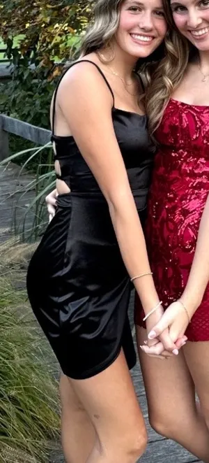 Black Satin Ruched Bodycon Homecoming Mini Dress with Side Ruffle Detail thumbnail 3