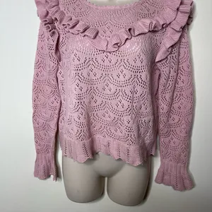 LOVESHACKFANCY Natalie Long Sleeve Pullover Sweater Pink Womens M thumbnail 8