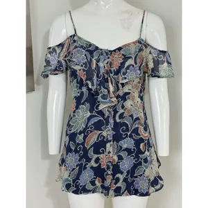 Maeve Anthropologie Womens Size 2 Blue Floral Off Shoulder Ruffle Blouse Top thumbnail 2