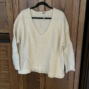 Free People Lofty Alpaca‎ Blend V Neck Ivory White Sweater Cozy Women's Medium thumbnail 6