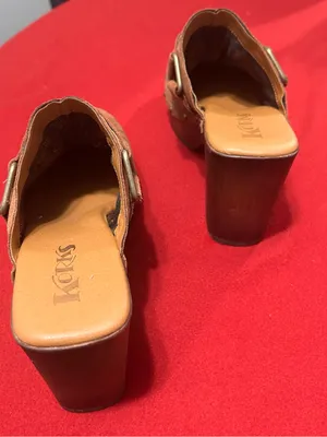 Mules by Korks Suede Tan Clog w/Buckle & Stud Trim thumbnail 3