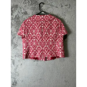 LOFT‎ Red White Floral Peter Pan Collar Cropped Jacket Blazer Women's 10 New thumbnail 3