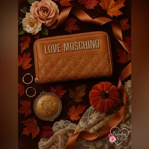 Love Moschino Tan Studded Zip-Around Wallet Gold Logo NWT thumbnail 4