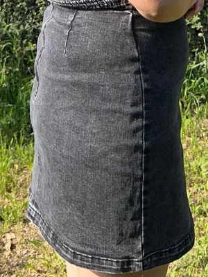 Gray denim mini skirt. thumbnail 6