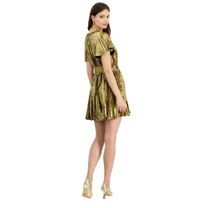 NWT Sam Edelman Womens Plisse Waist Mini Dress Tie 89H505-S4 Gold Yellow 4 thumbnail 2