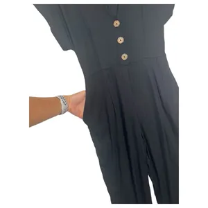 Abercrombie Fitch Jumpsuit Womens XS Lightweight V Neck Short Sleeve Pockets Blk thumbnail 5