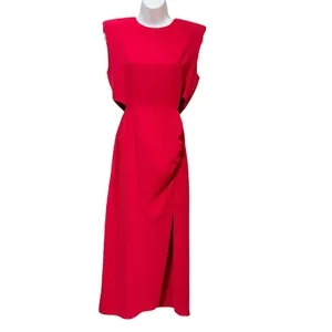 Zara Womens Pink Padded Shoulder Cut Out Side Slit Maxi Dress XS thumbnail 4