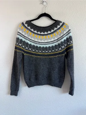 GAP Women's Circular Fair Isle Sweater Heather‎ Charcoal Fisherman Nordic Winter thumbnail 2