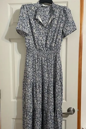 Summer Floral Blue Maxi Dress size Medium thumbnail 1