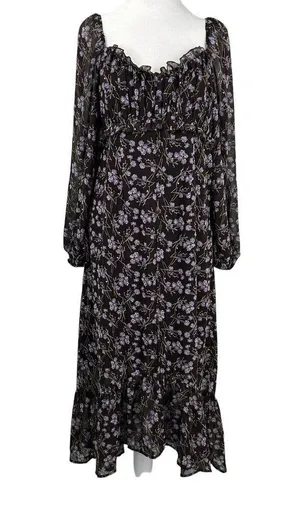 143 Story By Line Up Sz M Floral Maxi Brown Lavendor Front Slit Dress thumbnail 3