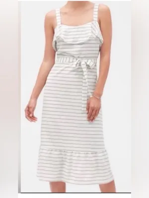 Banana Republic Striped Ruffle Midi Dress Size 2 thumbnail 2