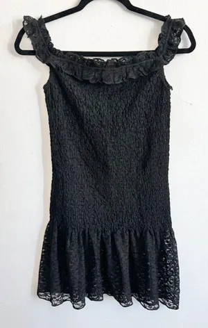 Black Lace‎ Ruffle Hem Dress, Coquette, Goth, Y2K, Romantic, Lolita, Medium thumbnail 1