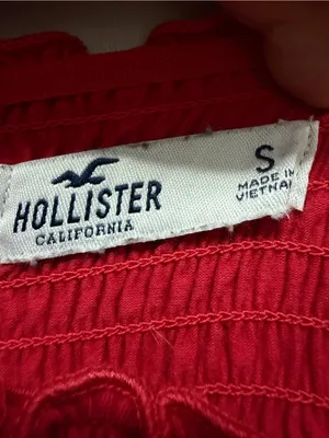 Hollister Bright Red Smocked Tie-Shoulder Crop Top thumbnail 6