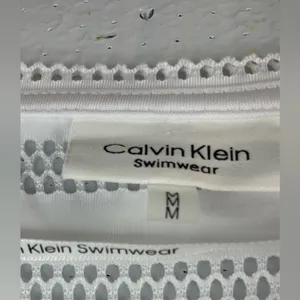 Calvin Klein M White Perforated Pocketed V-Neck Swim Coverup thumbnail 10