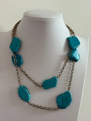 Turquoise and Gold Statement Necklace Blue thumbnail 1