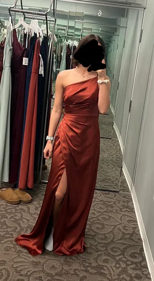 David's Bridal Charmeuse Draped One-Shoulder Bridesmaid Dress thumbnail 2