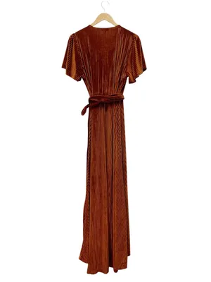 NWT Baltic Born Andi Dress Sz XXL Copper Ribbed Velvet Wrap Maxi Flutter Sleeve thumbnail 3