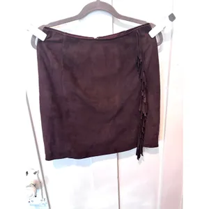 Vintage Laundry Real Suede Fringe Skirt 10 ✨ Brown Leather Western Boho thumbnail 2