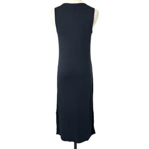 NEW Garnet Hill Sleeveless Rib Knit Midi Dress Organic Cotton Tencel Navy XS thumbnail 4