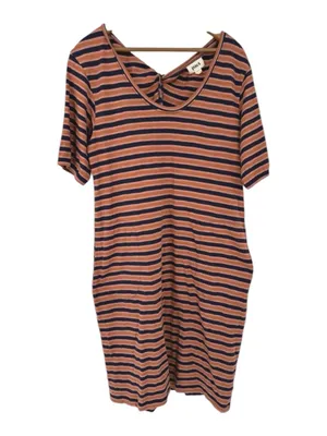 Pact Avery T-Shirt Dress Orange Harvest Navy Blue Stripe Organic Cotton thumbnail 6