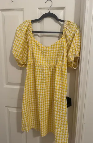 Old Navy Yellow Gingham Puff Sleeve Dress thumbnail 1